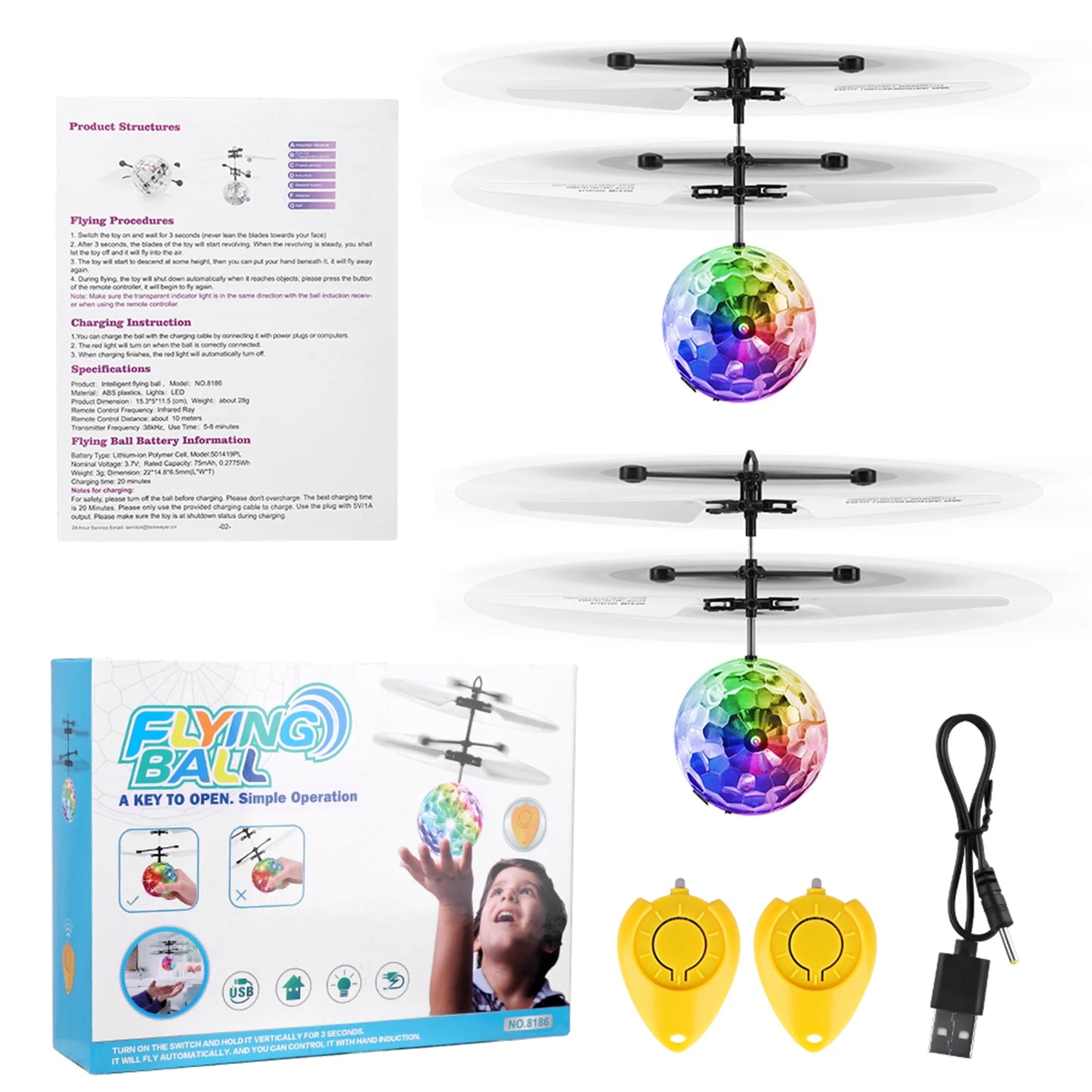 Rechargeable LED Hover Flying Ball Toys Gifts with Remote Controller for 3 4 5 6 7 8 9 10 Years Old Kids, 2 Pack