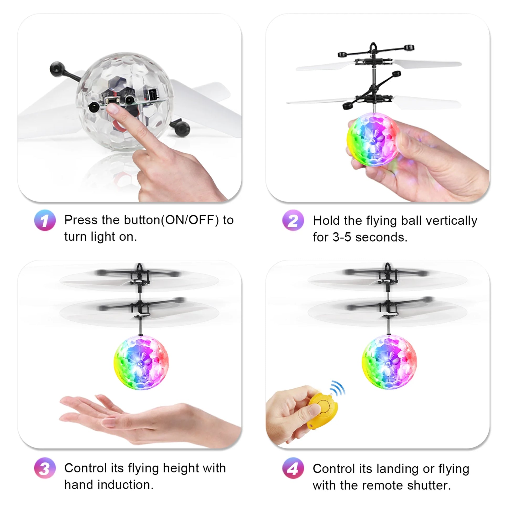 Rechargeable LED Hover Flying Ball Toys Gifts with Remote Controller for 3 4 5 6 7 8 9 10 Years Old Kids, 2 Pack